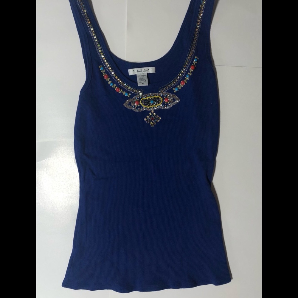 4-Shelli Segal royal blue tank with beaded design